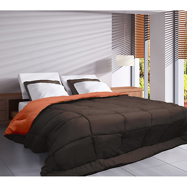 Couette légère réversible bicolore en microfibre 200 gr/m² (240x220 cm - Marron chocolat)