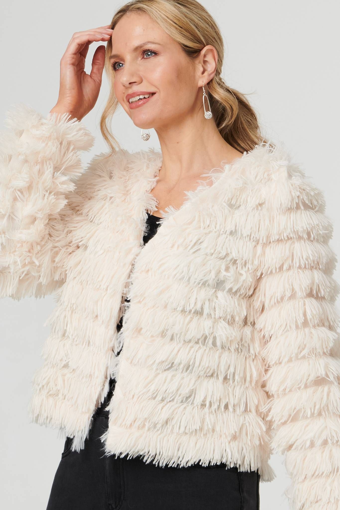 Izabel London Fringed Tassel Texture Relaxed Jacket