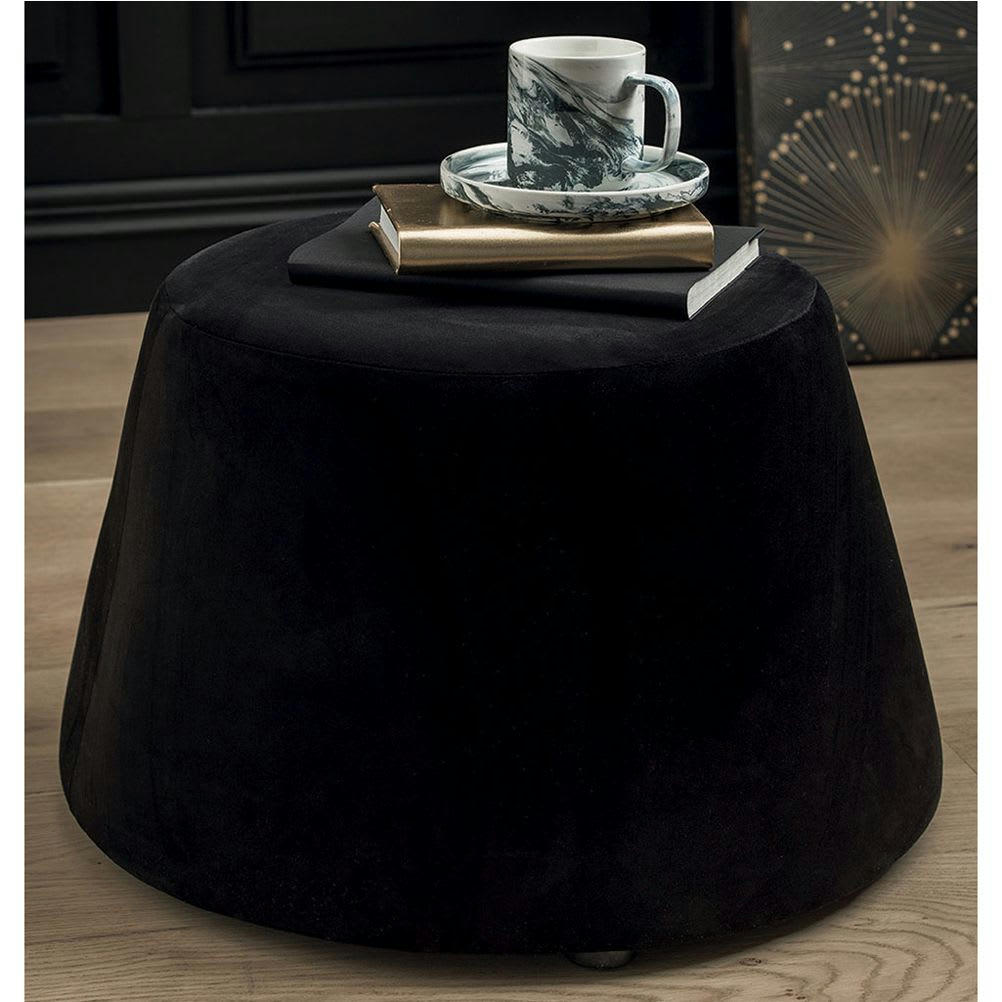 VELOURS - Pouf recouvert de velours noir 31,5x34x46,5cm