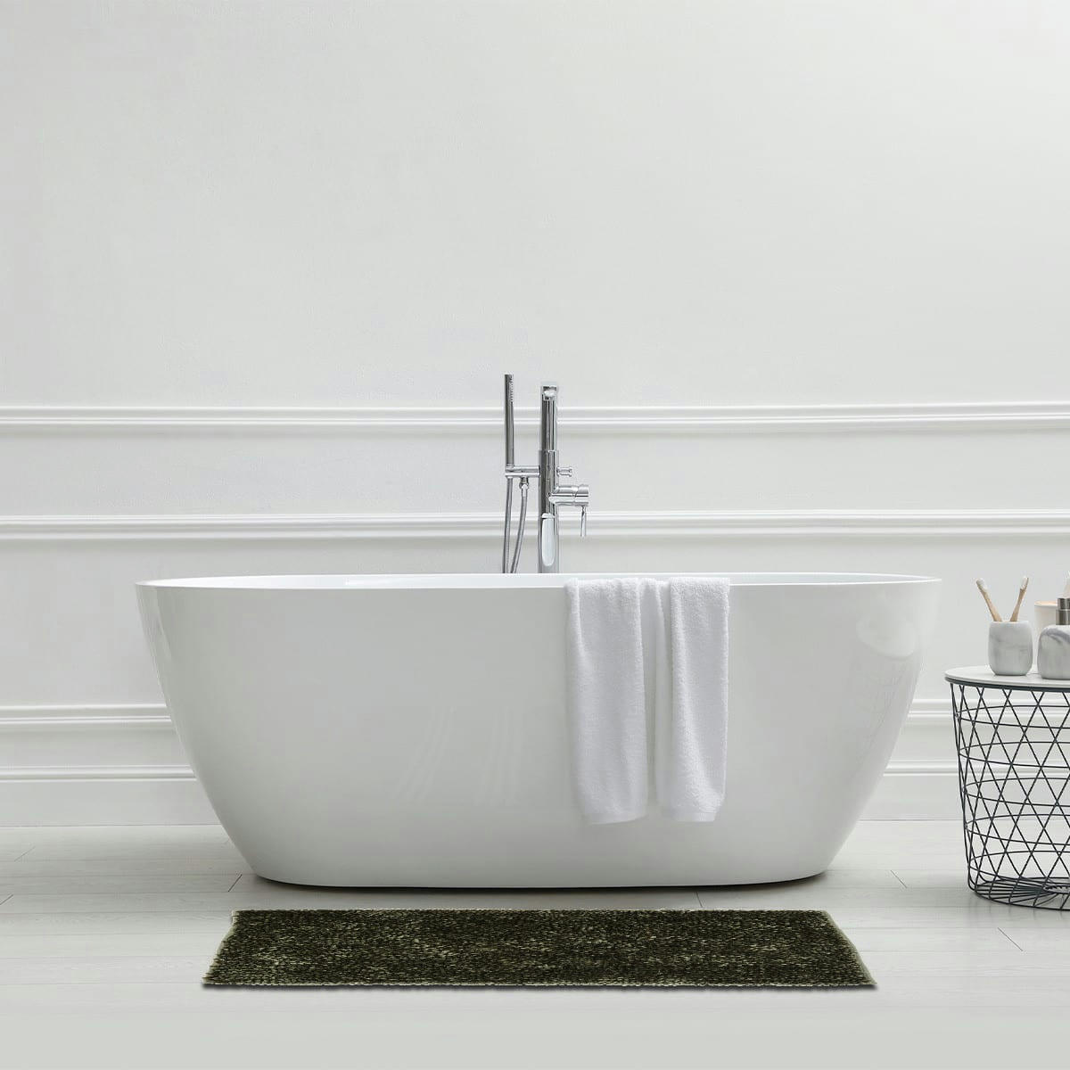 SHINY - Tapis de bain en polyester uni kaki 60x120cm