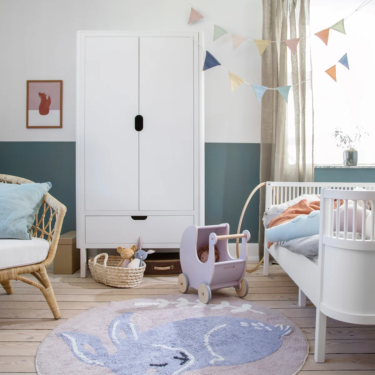 Sebra - Kinder-Kleiderschrank 2-türig, classic white