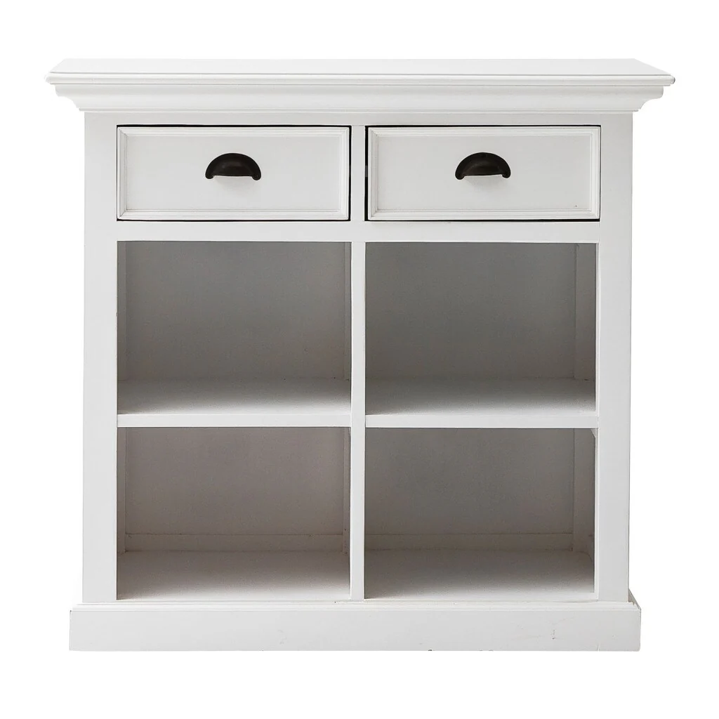 HomeRoots 35 White Accent Cabinet With Two Drawers and Baskets - 33.46 x 35.43 x 19.69