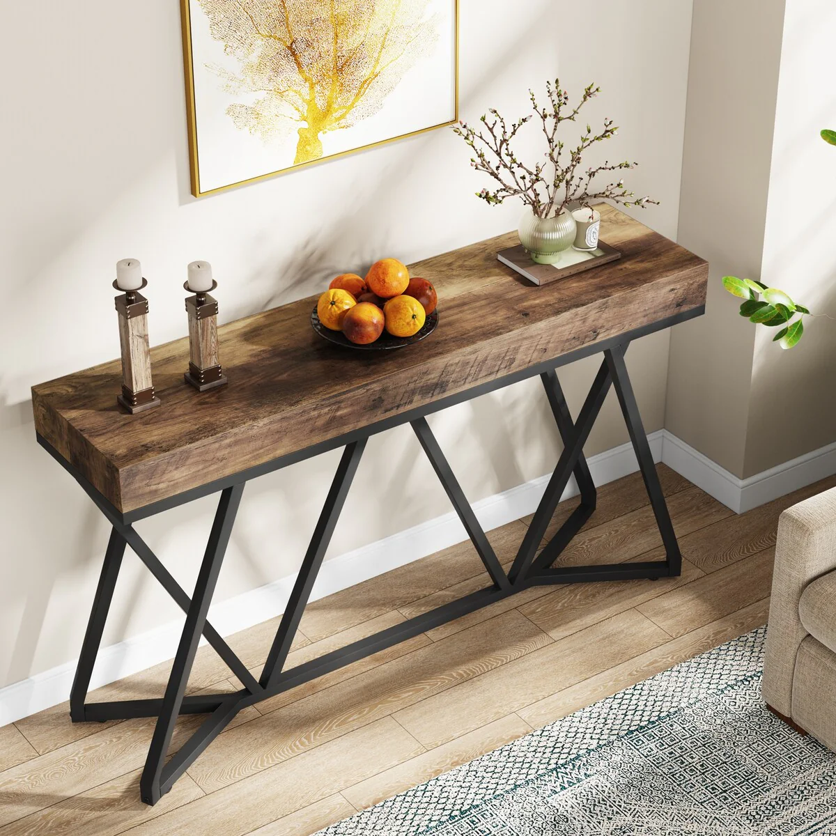 Rustic Console Table, 55 Inch Sofa Table Entryway Table