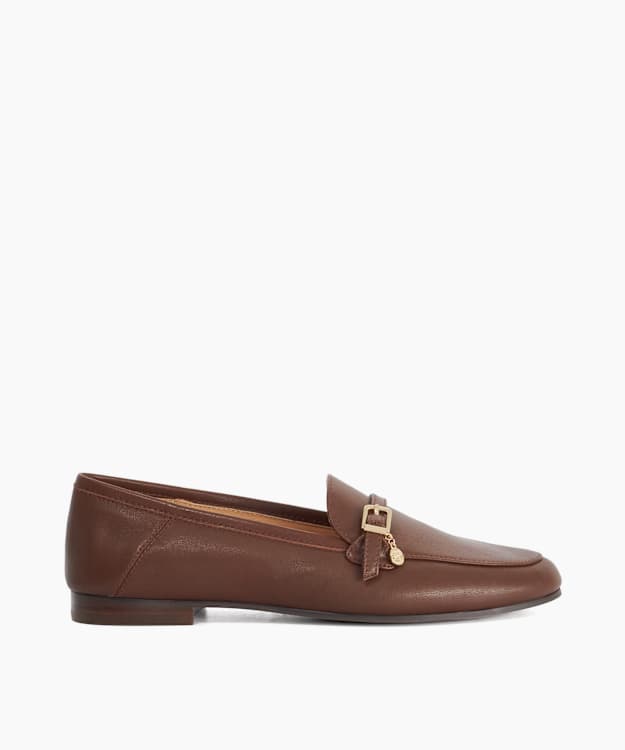 Greya Dark Tan - Leather Charm Detail Loafers