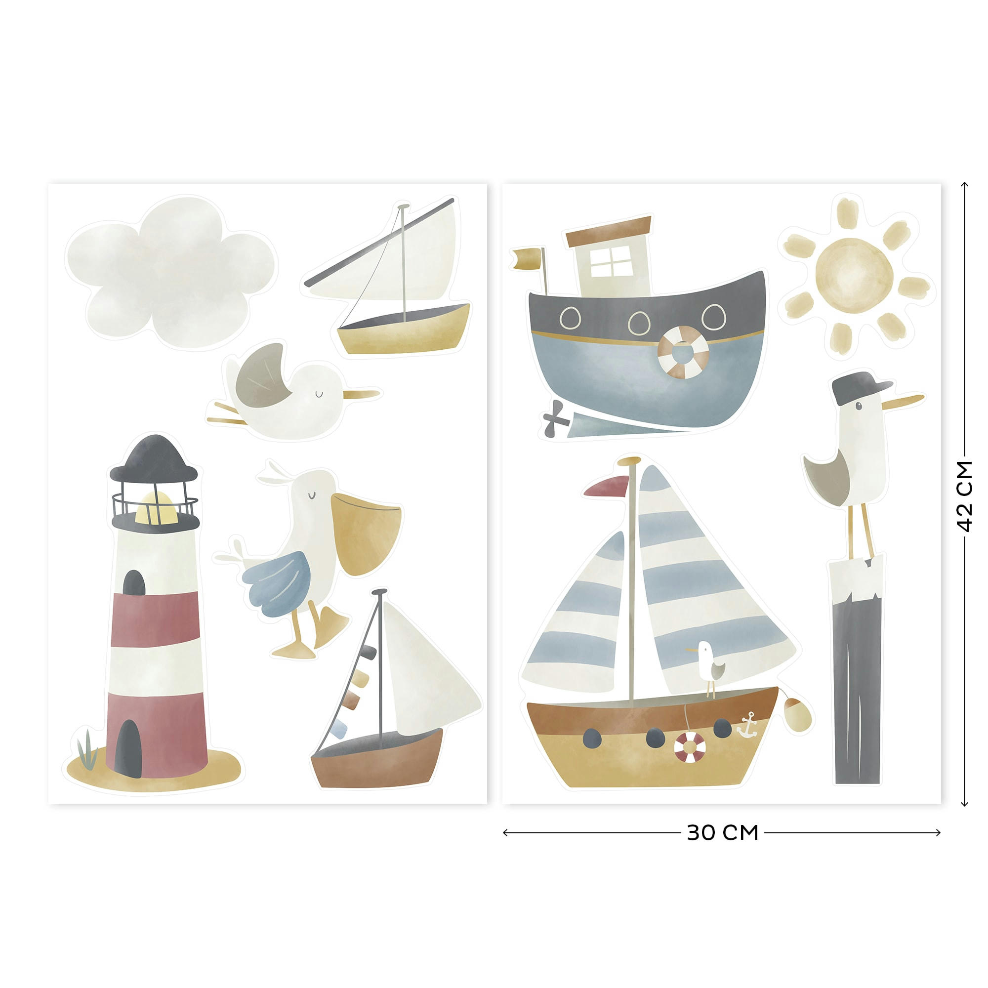 - stickers muraux sailors bay bleu beige ocre 42x30cm