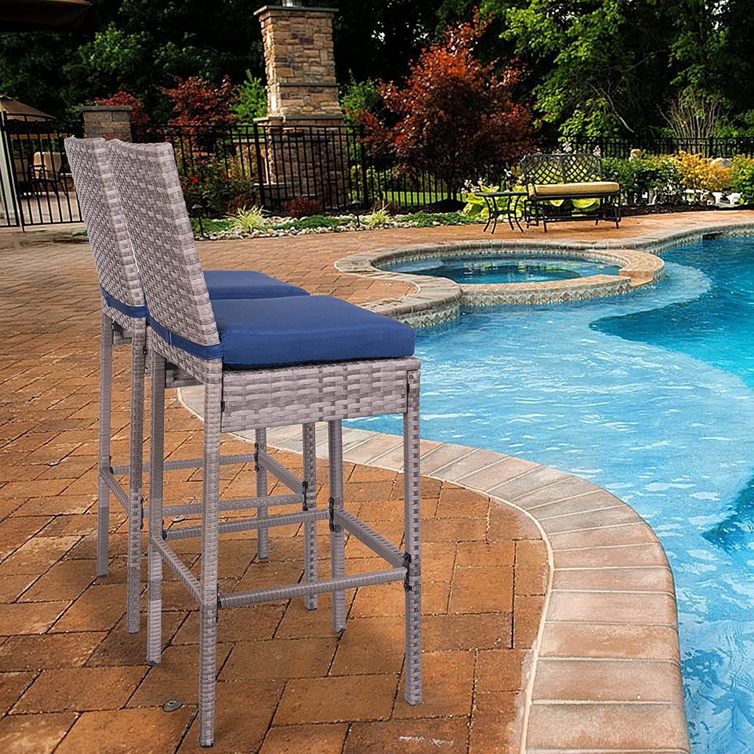 Outdoor Bar Stools with Cushion Set of 2