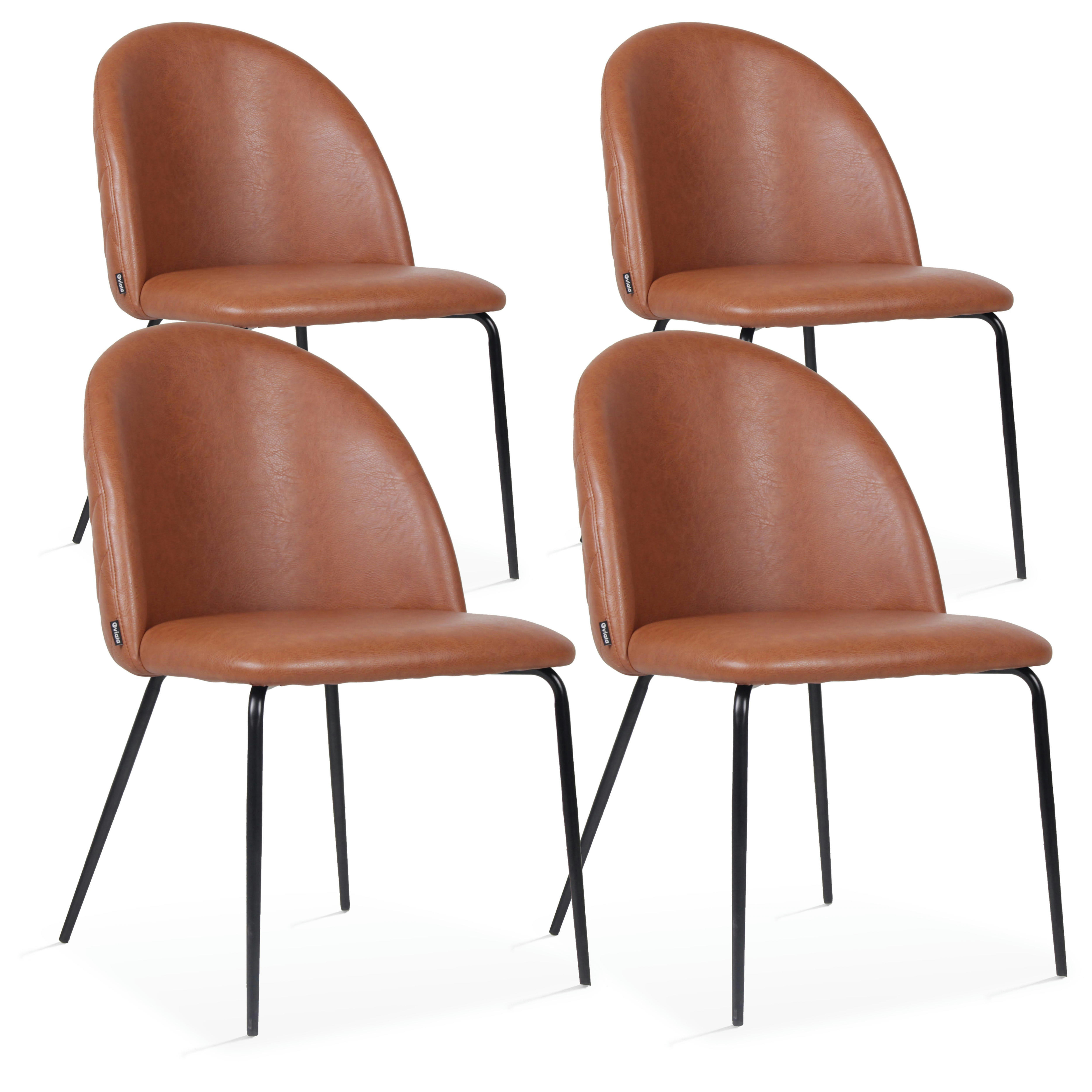 CHESTER - Lot de 4 chaises en textile enduit marron foncé