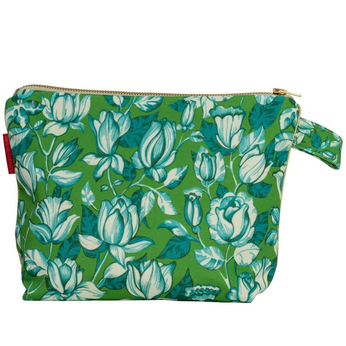 APONI - Pochette en toile outdoor imprimé fleuri vert 19x28cm