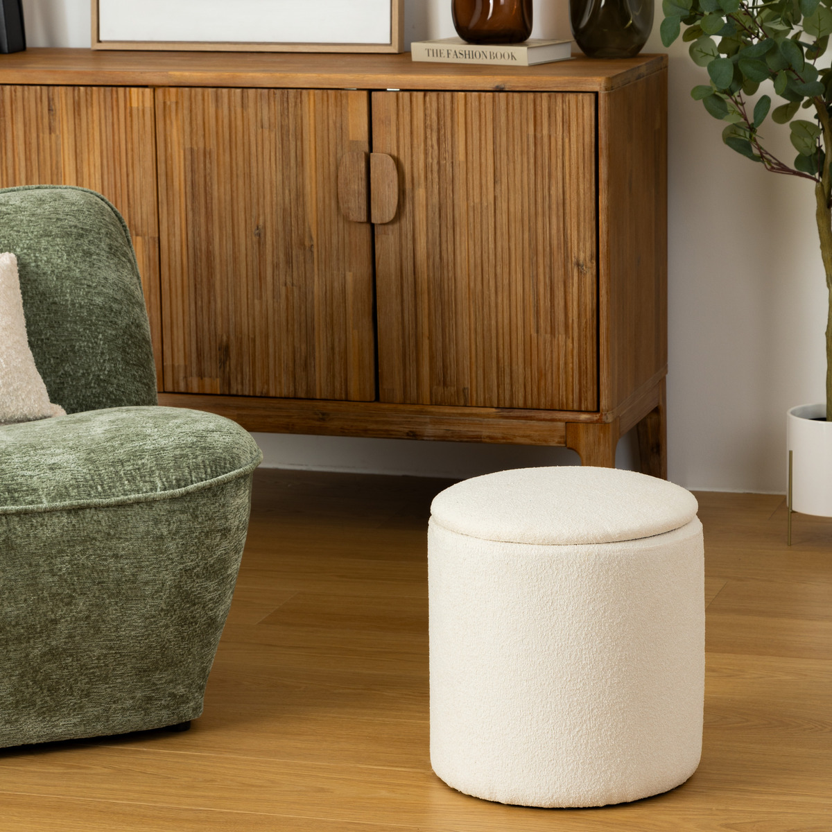 Terry chest pouffe "Kaydi" White, D.35 cm