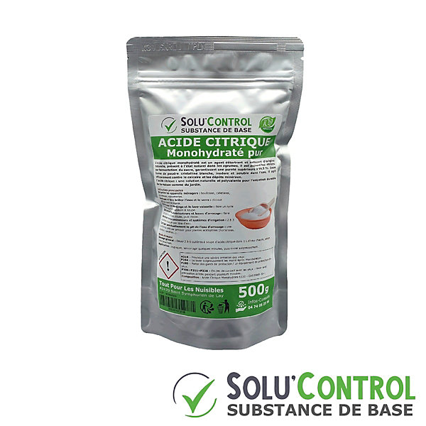 Acide citrique monohydraté pur 500 g - 100% d'origine naturel - Nettoyer, détartrer, raviver l'inox et corriger le pH