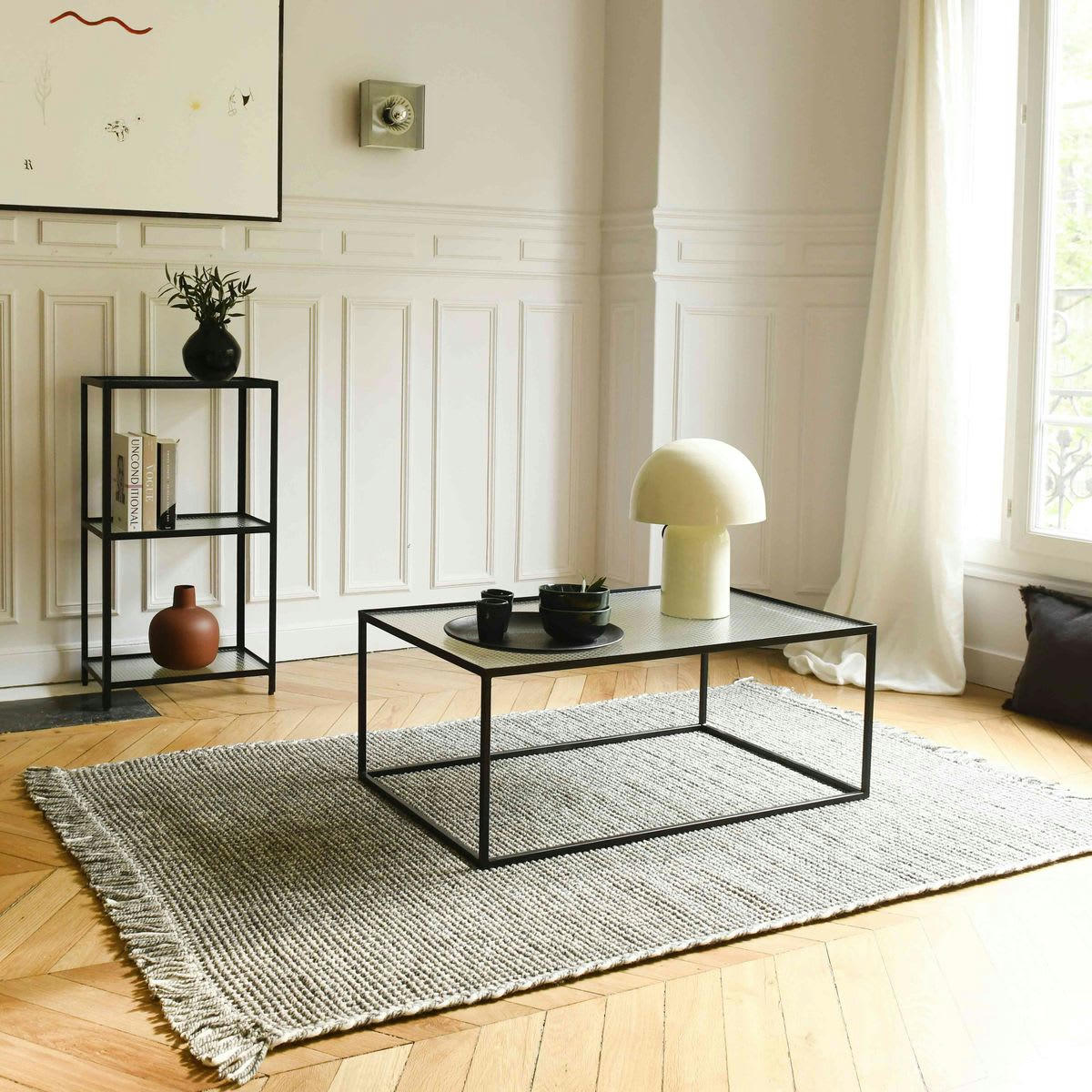 - Tapis rectangulaire laine tressée