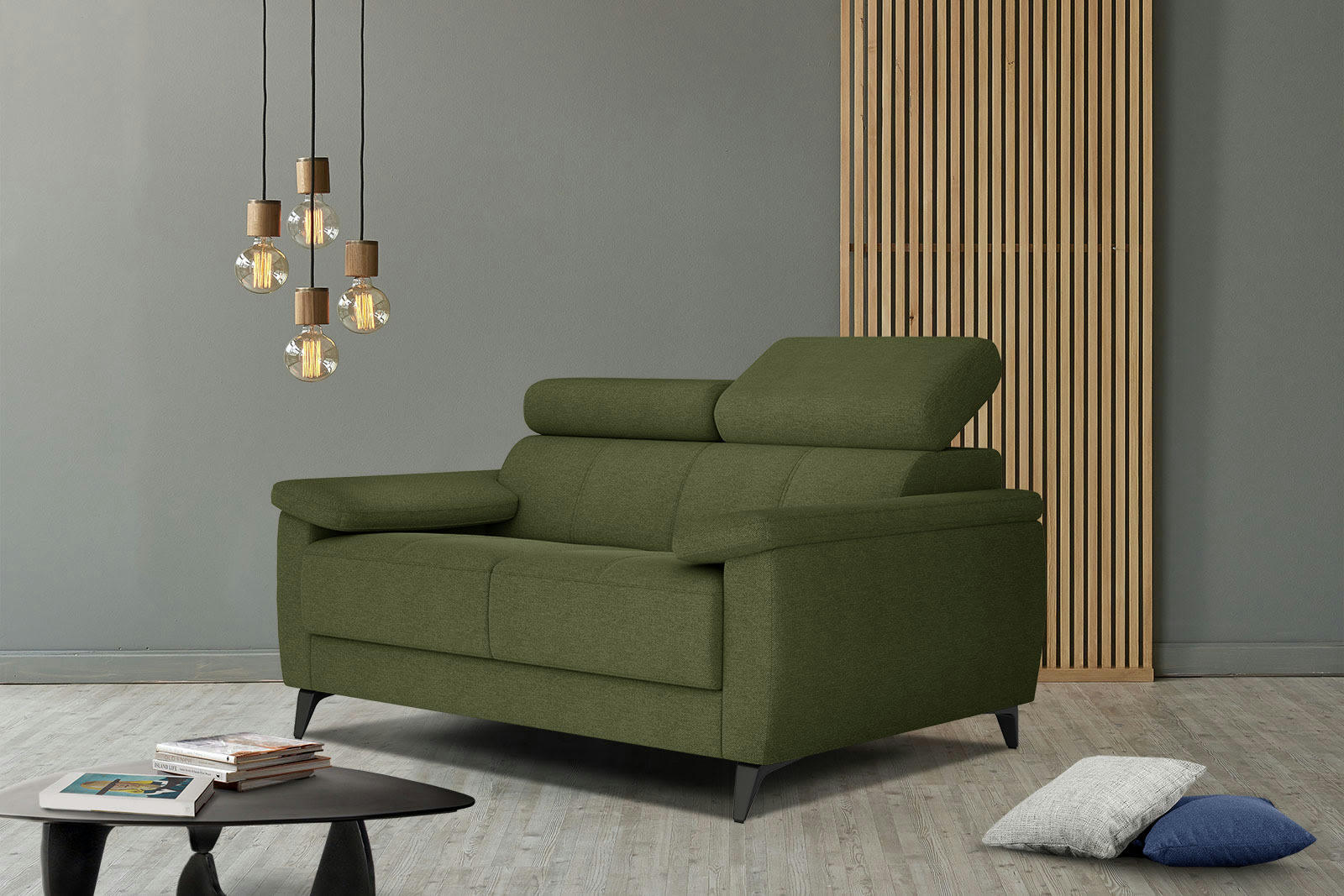 TAUNUS - Canapé droit 2 places tissu vert