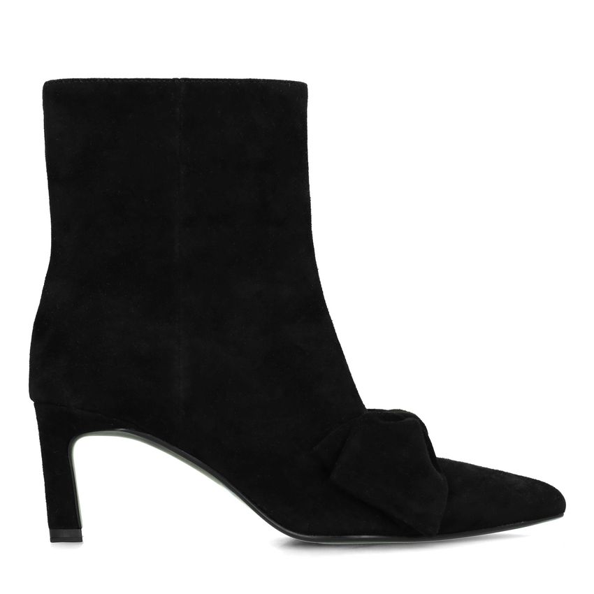 Manfield Zwarte suède enkellaarsjes met hak