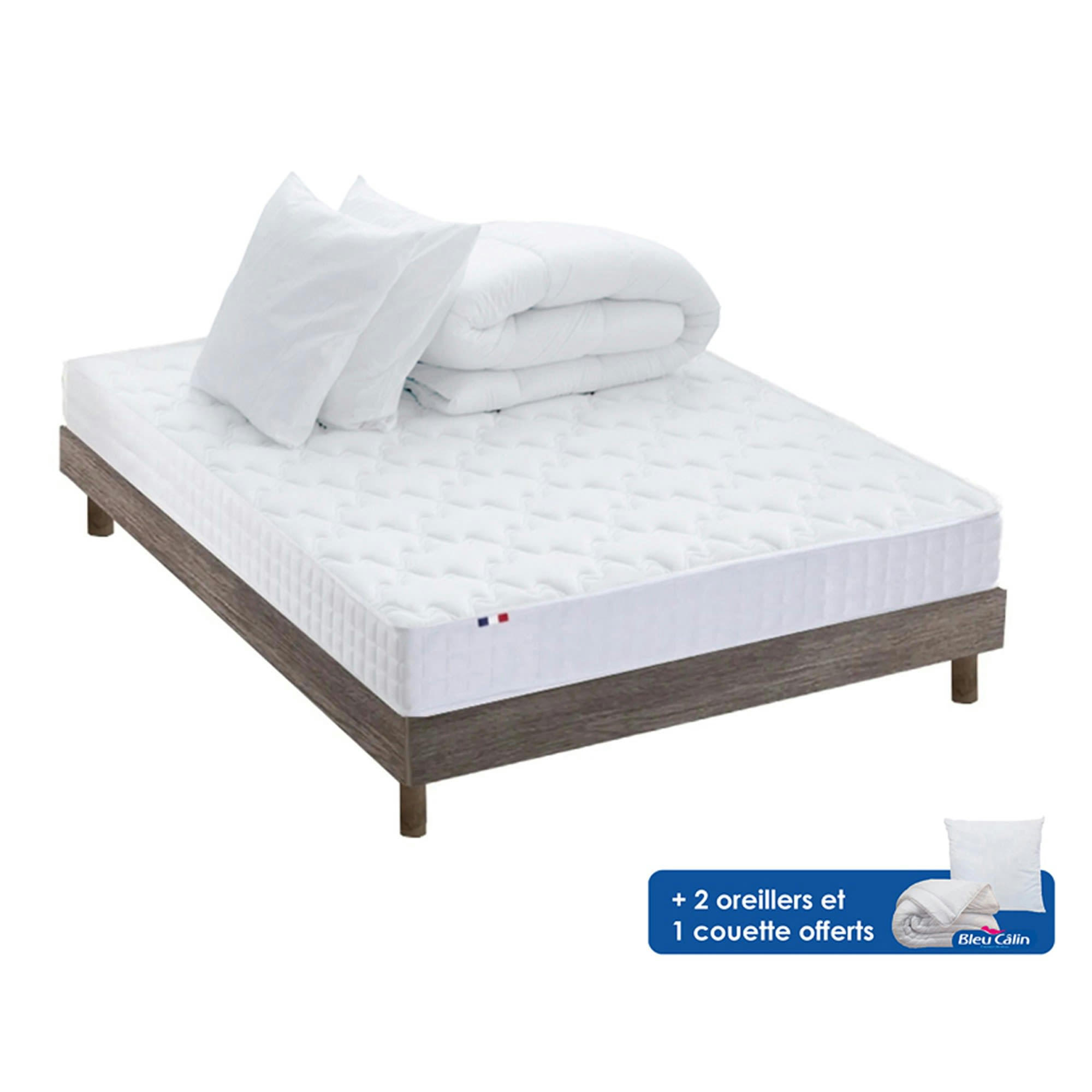 PACK AZUR - Pack Matelas mémoire de forme + Sommier + couette Oreiller 140x190