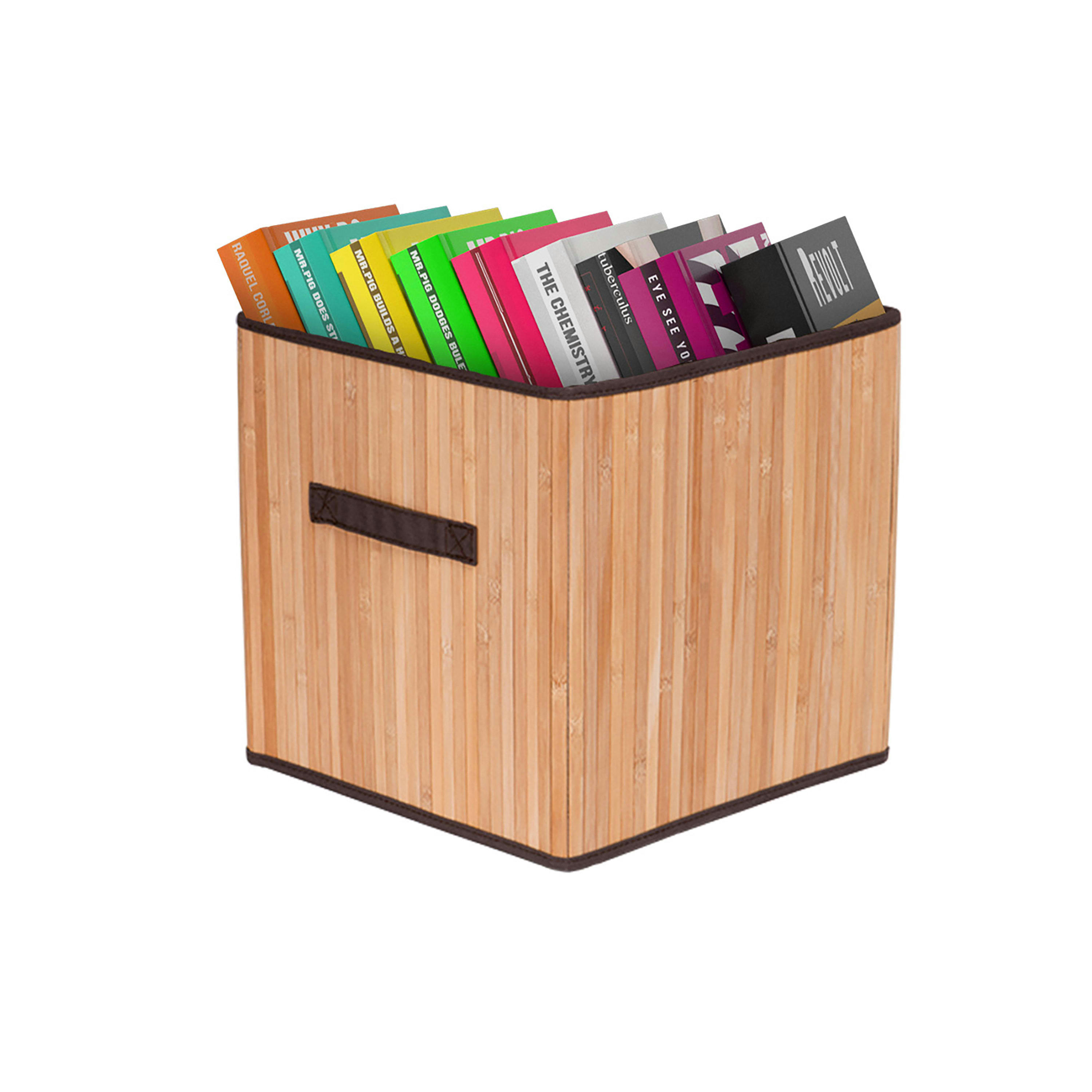 - Panier de rangement pliable en bambou et polycotton 31x31x31cm