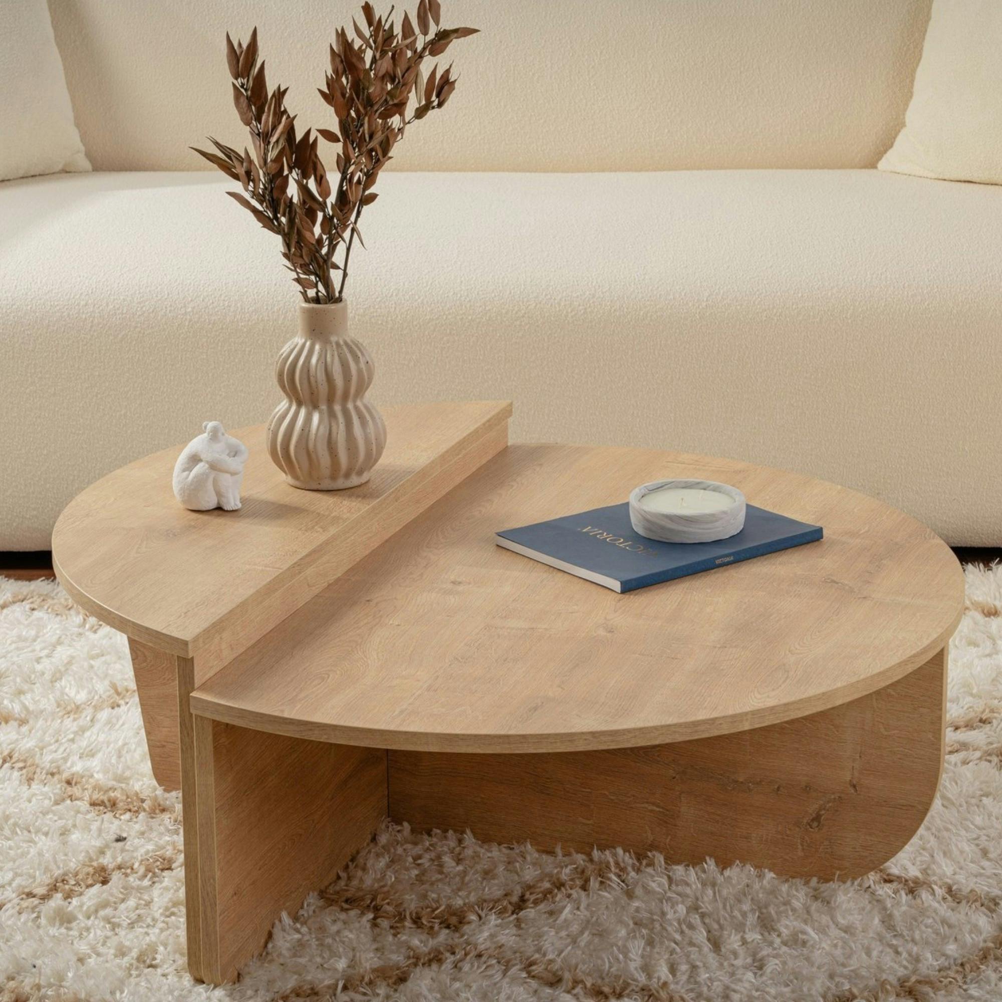 Table basse moderne effet chêne huilé - 2 hauteurs MARFA