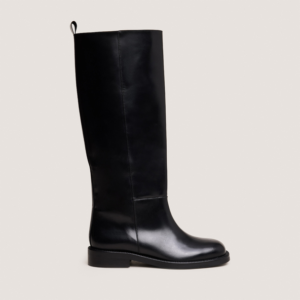 Bottes hautes à bouts rondsen cuir noir | DAMEL