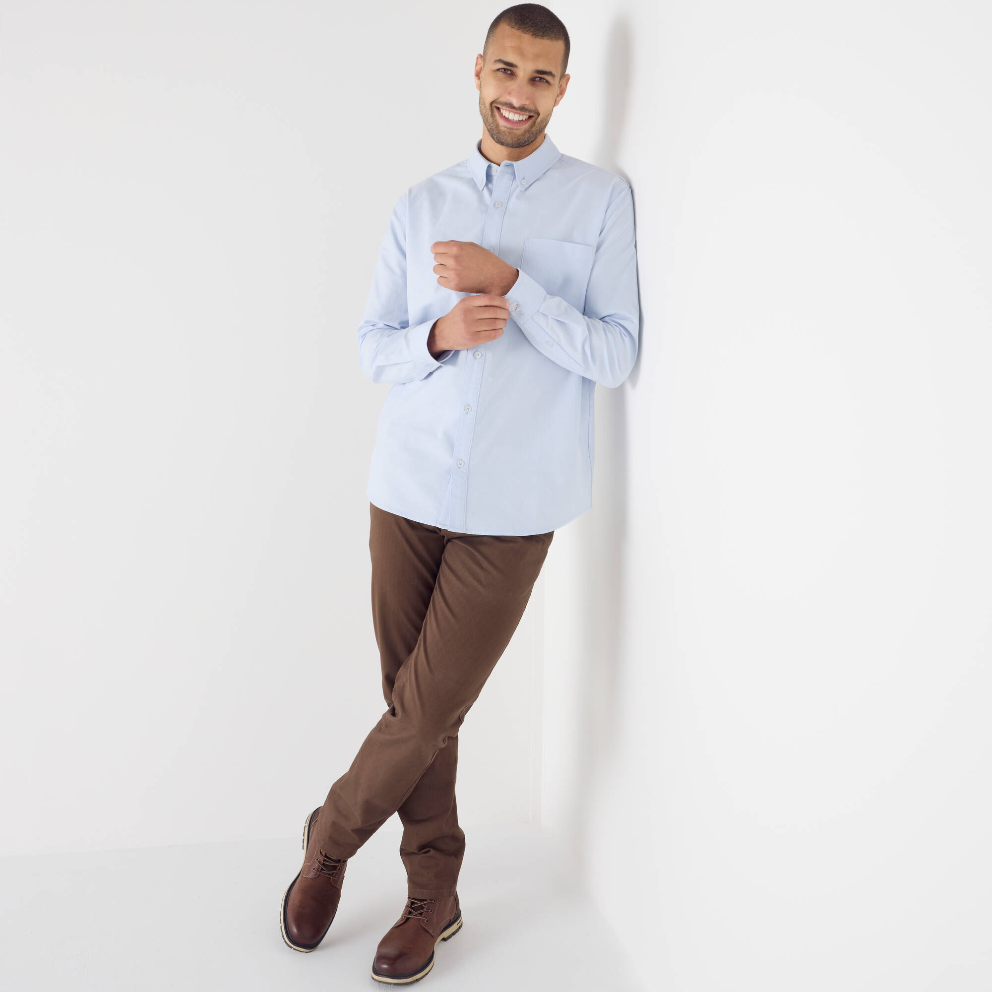 Chemise boutonnée unie Oxford manches longues