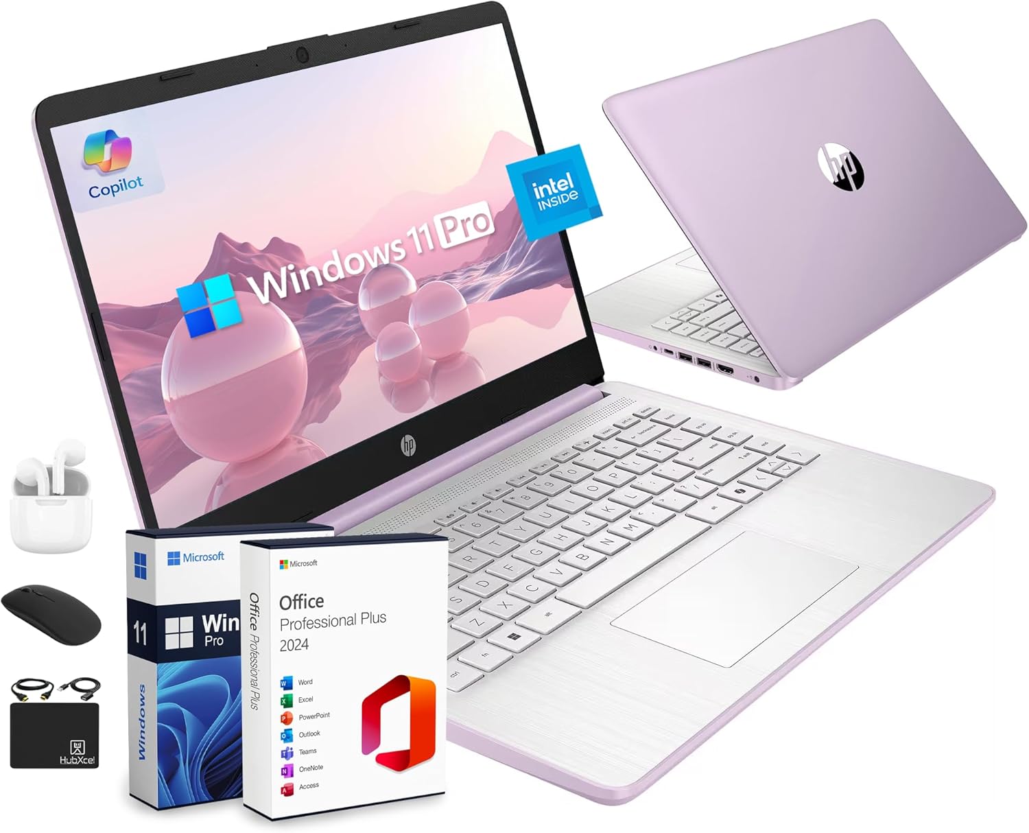 HP Ultrabook 14 Laptop Computer Business Study & Home 2025  Lifetime MS Office + Windows 11 Pro  Quad-Core Intel CPU  16GB RAM & 628GB Storage (128GB UFS+500GB Ext)  WiFi 6  HubxcelAccessory  Lavender