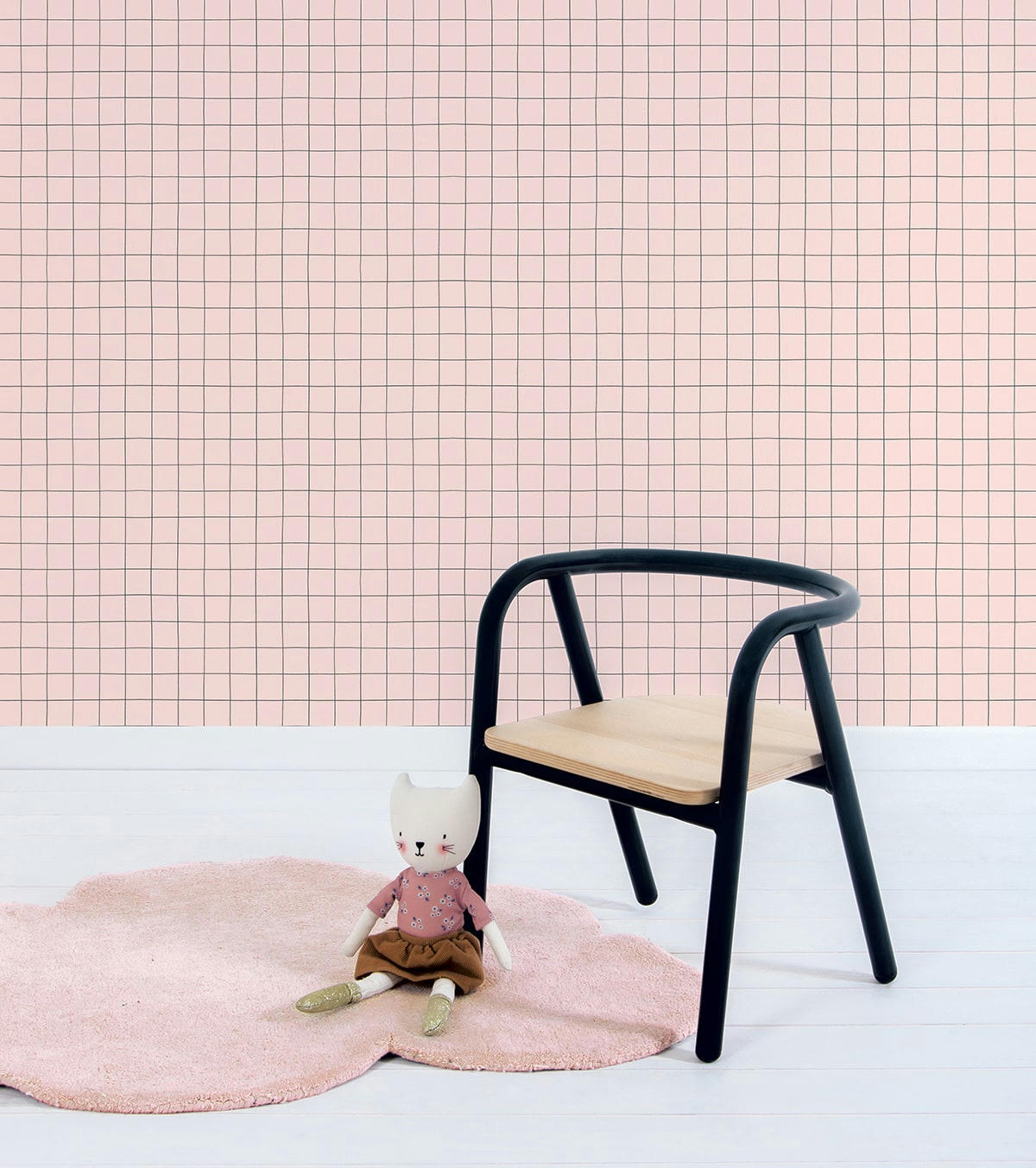 MINIMA - Papier peint quadrillage en Papier Rose 50cm x 10m