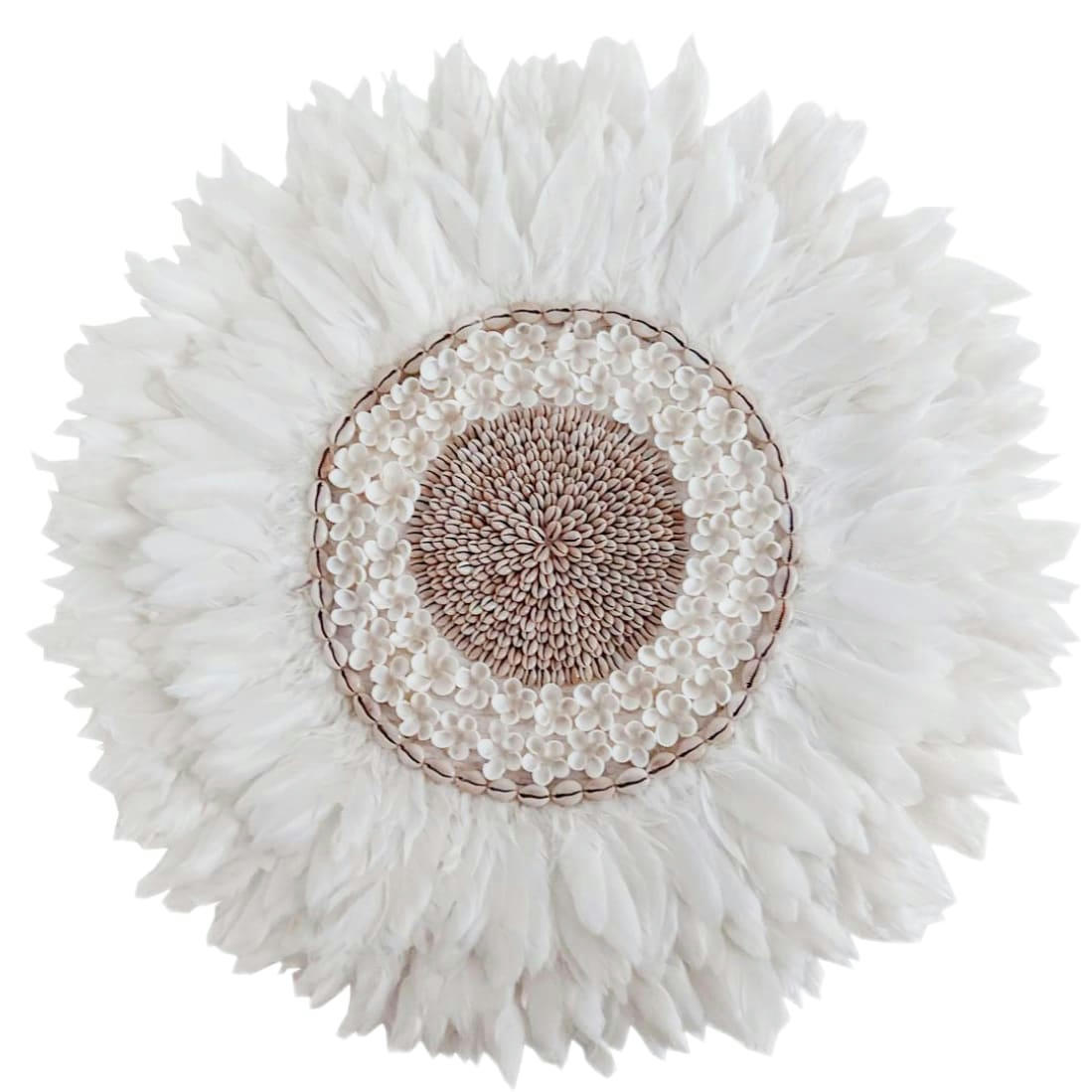 LIZA - Décoration murale en plumes et coquillages, blanc D60 cm