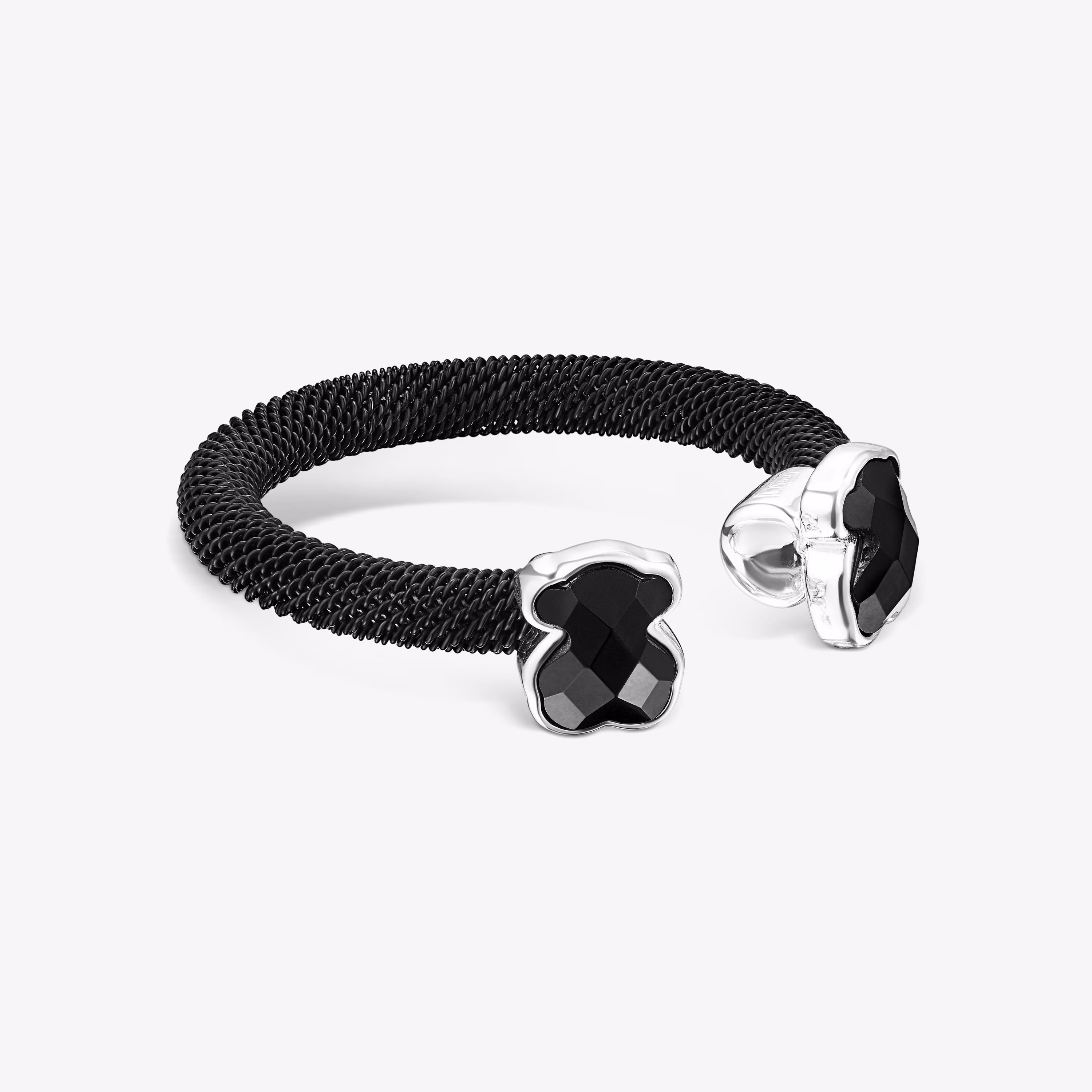 Anillo abierto de acero IP negro y ónix Mesh Color