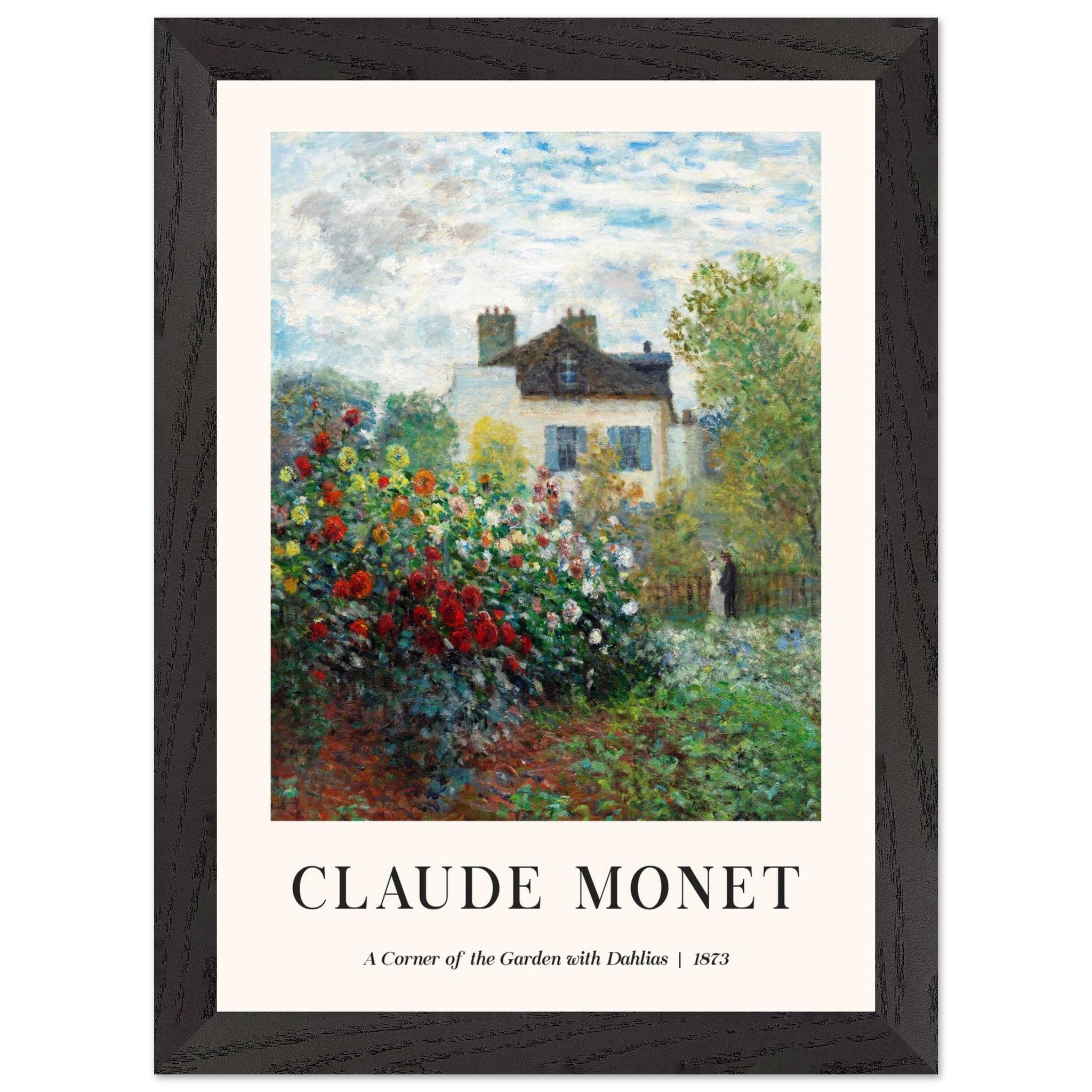 Artfulprints Poster met Lijst Claude Monet - A corner of the garden with dahlias  - A4 21x29.7 cm - Meerkleurig