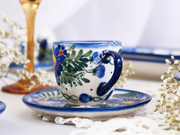 Filiżanka ze spodkiem do espresso 0,11 L / 12,5 cm Bolesławiec - Kwiaty Kuleszy gat. I