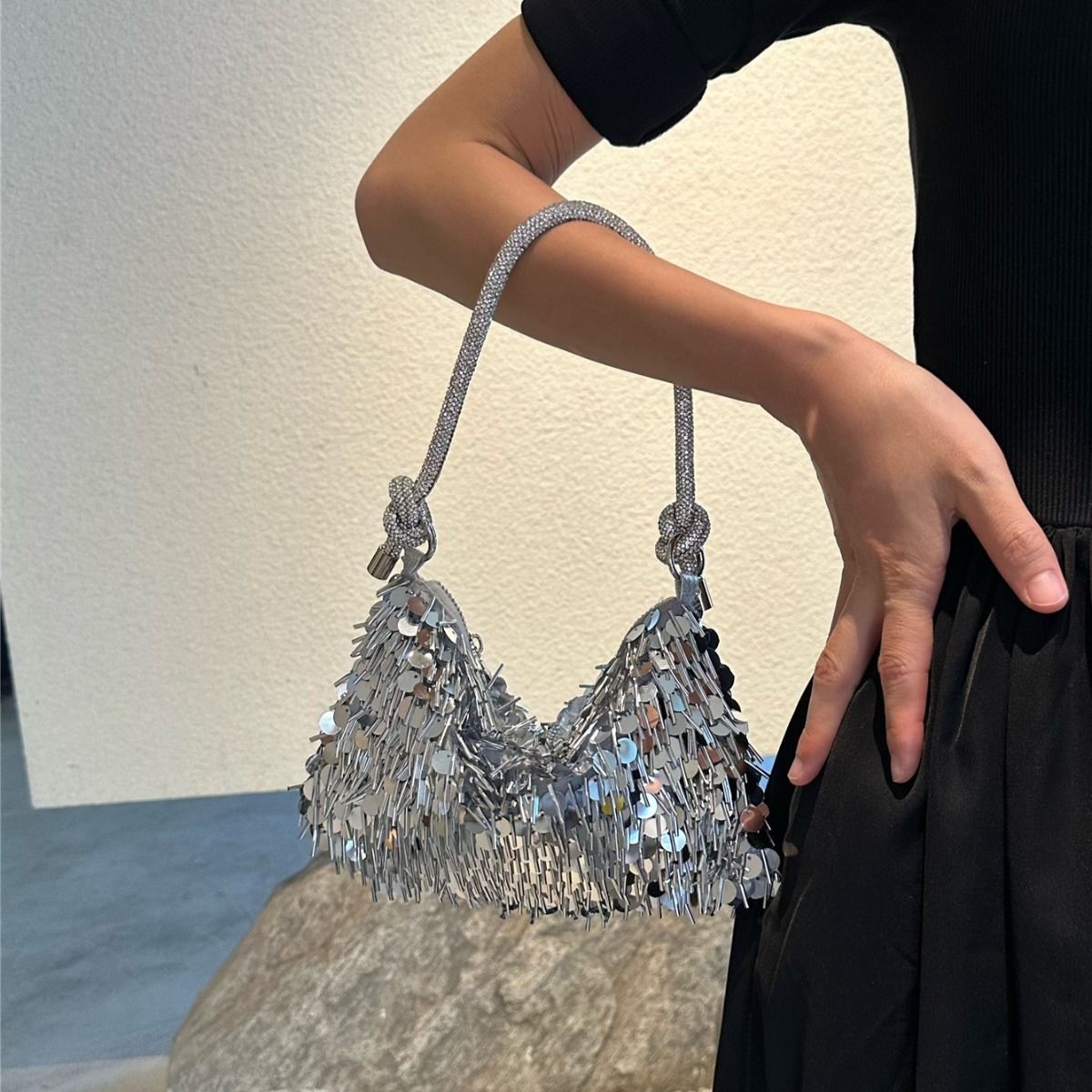 PEACH ACCESSORIES Sparkle and Shine Fringe Bag