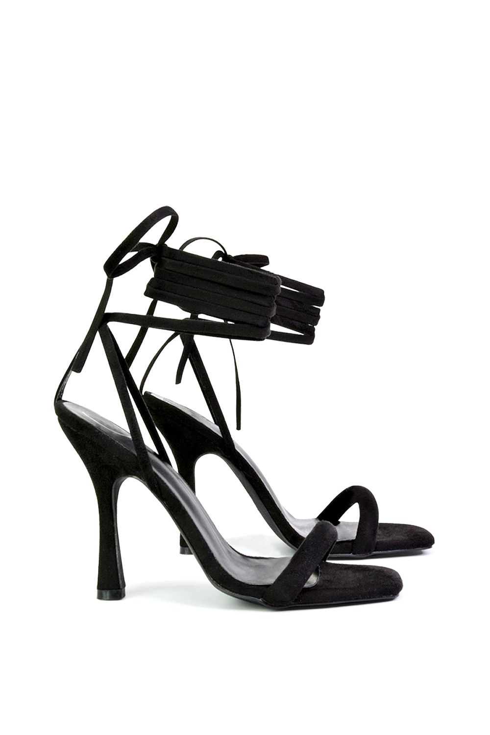 XY London Cary' Faux Suede Lace Up Square Toe Strappy Stiletto High Heels