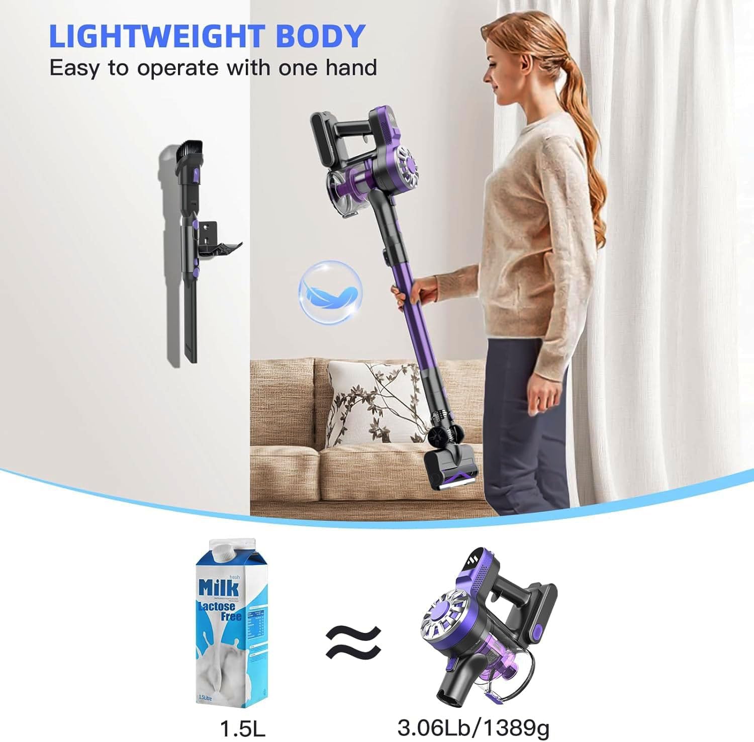 Cordless Vacuum Cleaner for Home,Lightweight Stick Vacuum Cordless Rechargeable with Power Suction, Up to 35 Mins Runtime, Hardwood Floor Vacuum for Pet Hair,Carpets,Tile(Black)