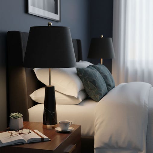 SOGA 68cm Black Marble Bedside Desk Table Lamp Living Room Shade with Cone Shape Base