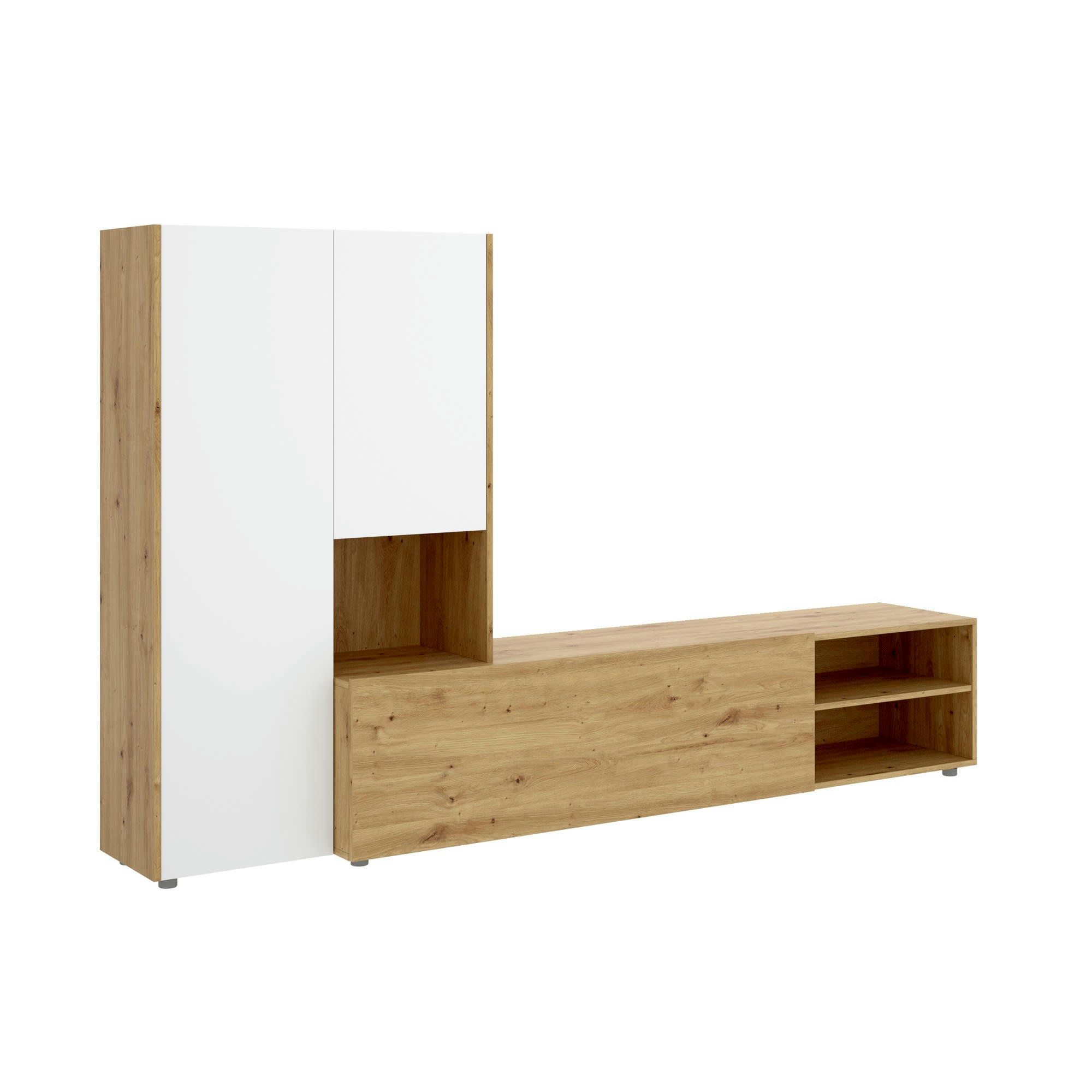 DAAQUIS - Mur de rangement effet bois chêne et blanc