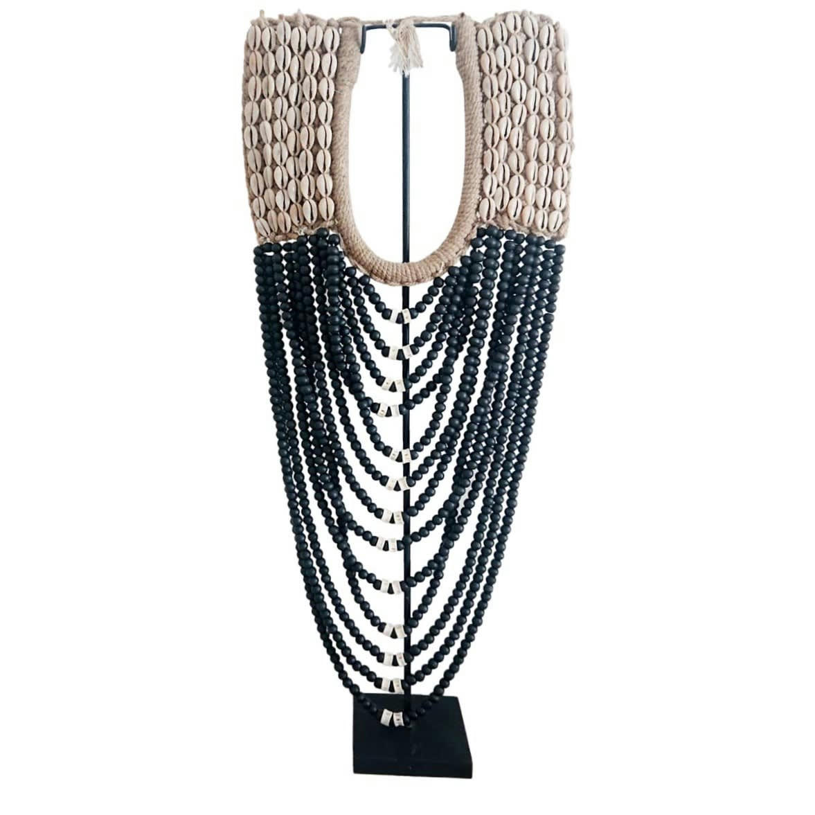 SHELLY - Collier décoratif en coquillages, beige/noir L30 x H60 cm