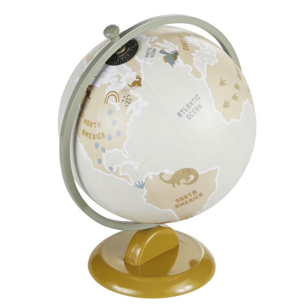 YUMA - Globe terrestre carte du monde dinosaure beige et vert kaki