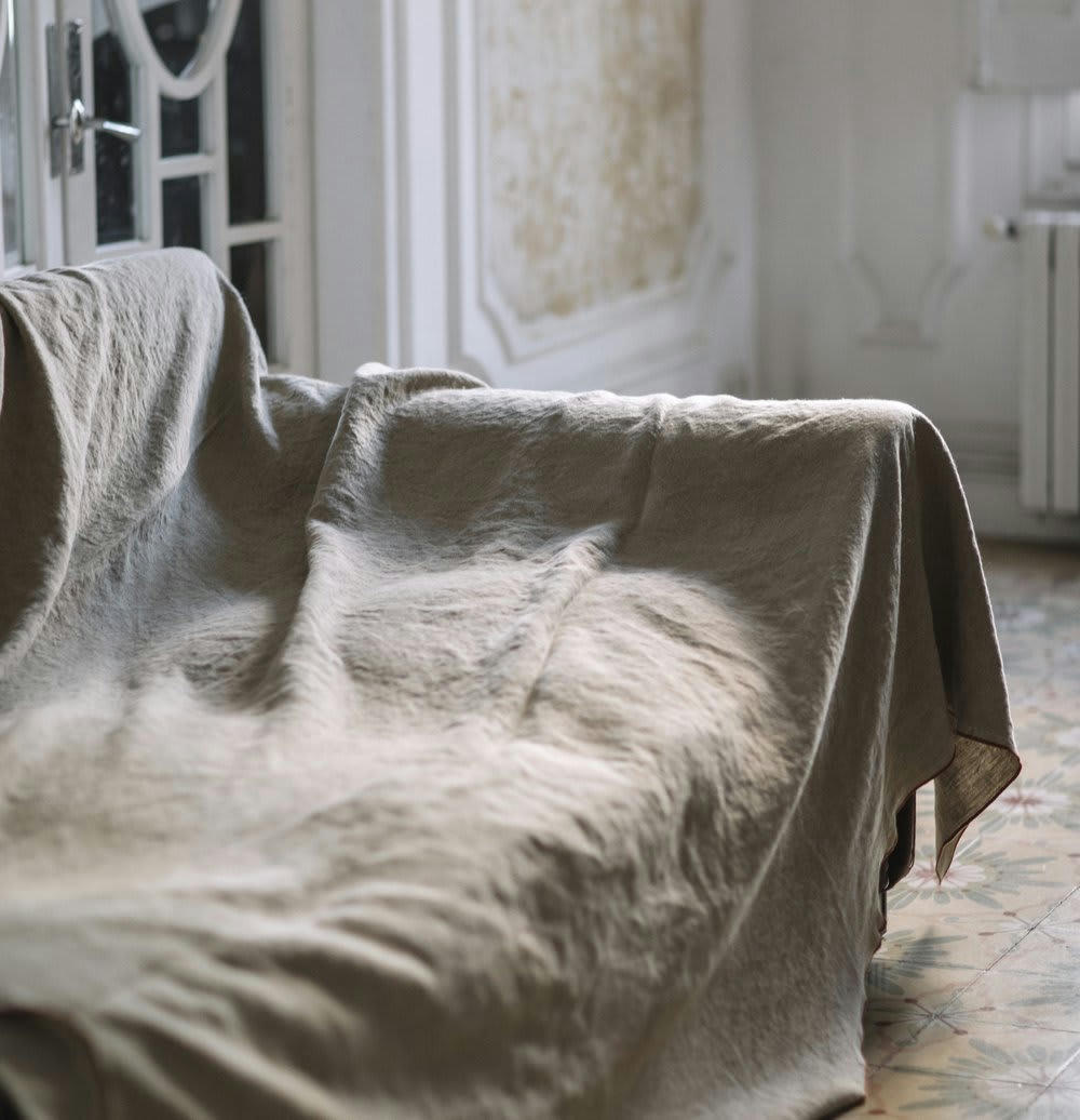 BEGUR - Jeté de  Lin pur lavé  Begur Naturel  Terre Cuite 140x270