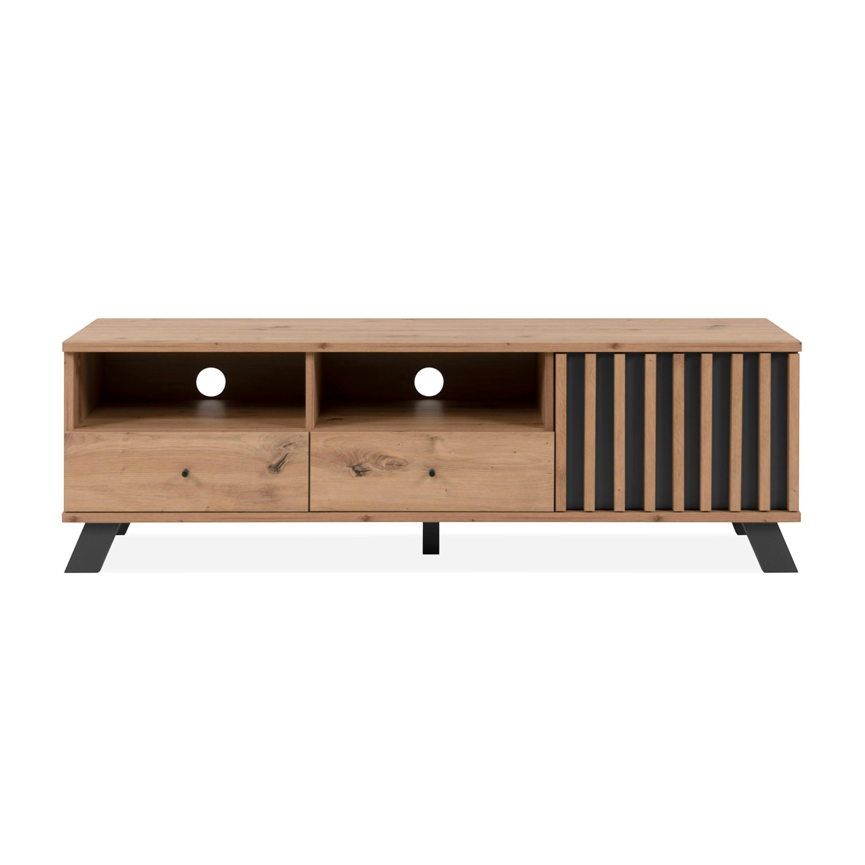 Meuble TV avec rangement 1 porte noire rainurée ALVA