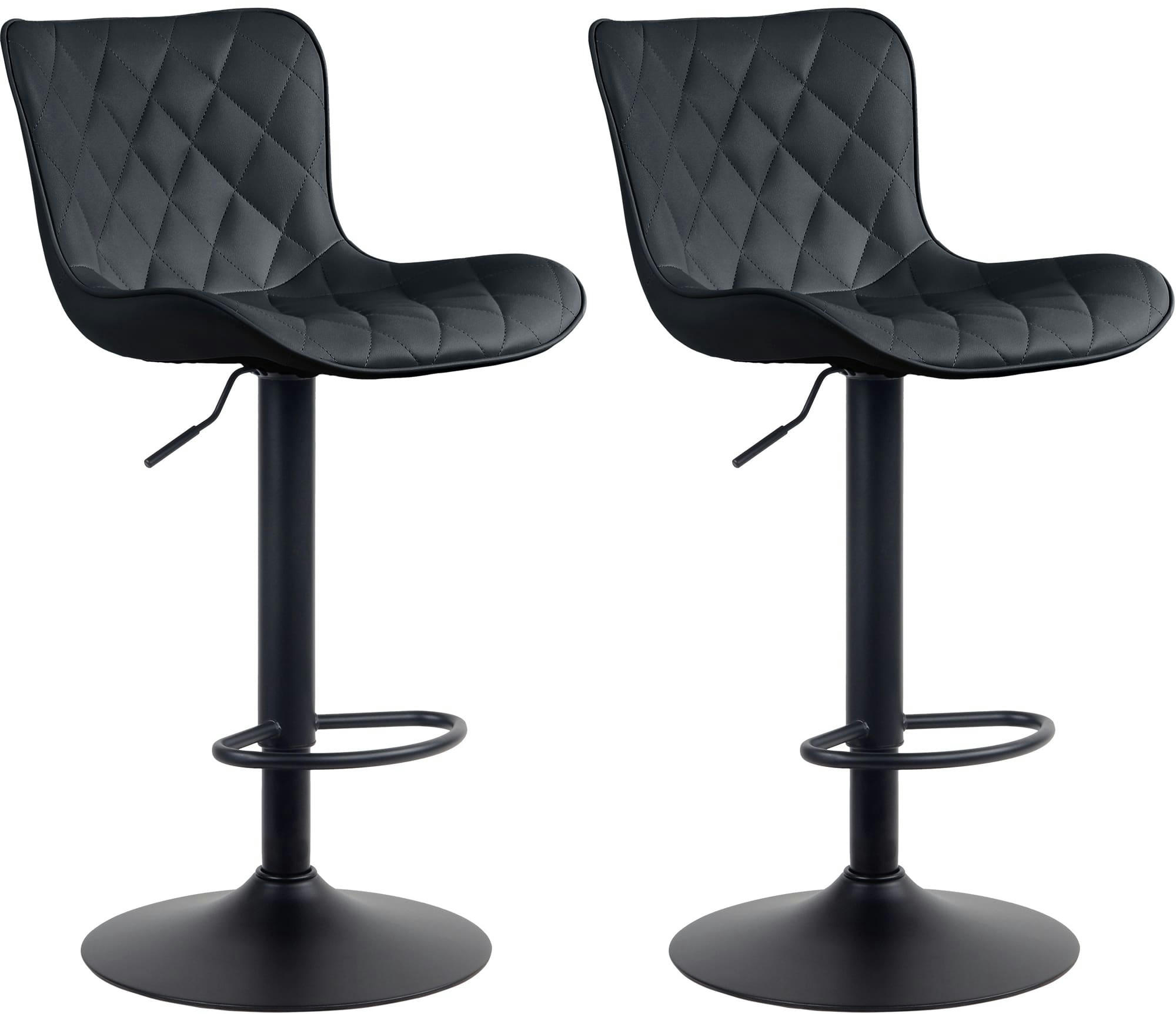 EMMA - Lot de 2 tabourets de bar ajustables pivotants similicuir Noir