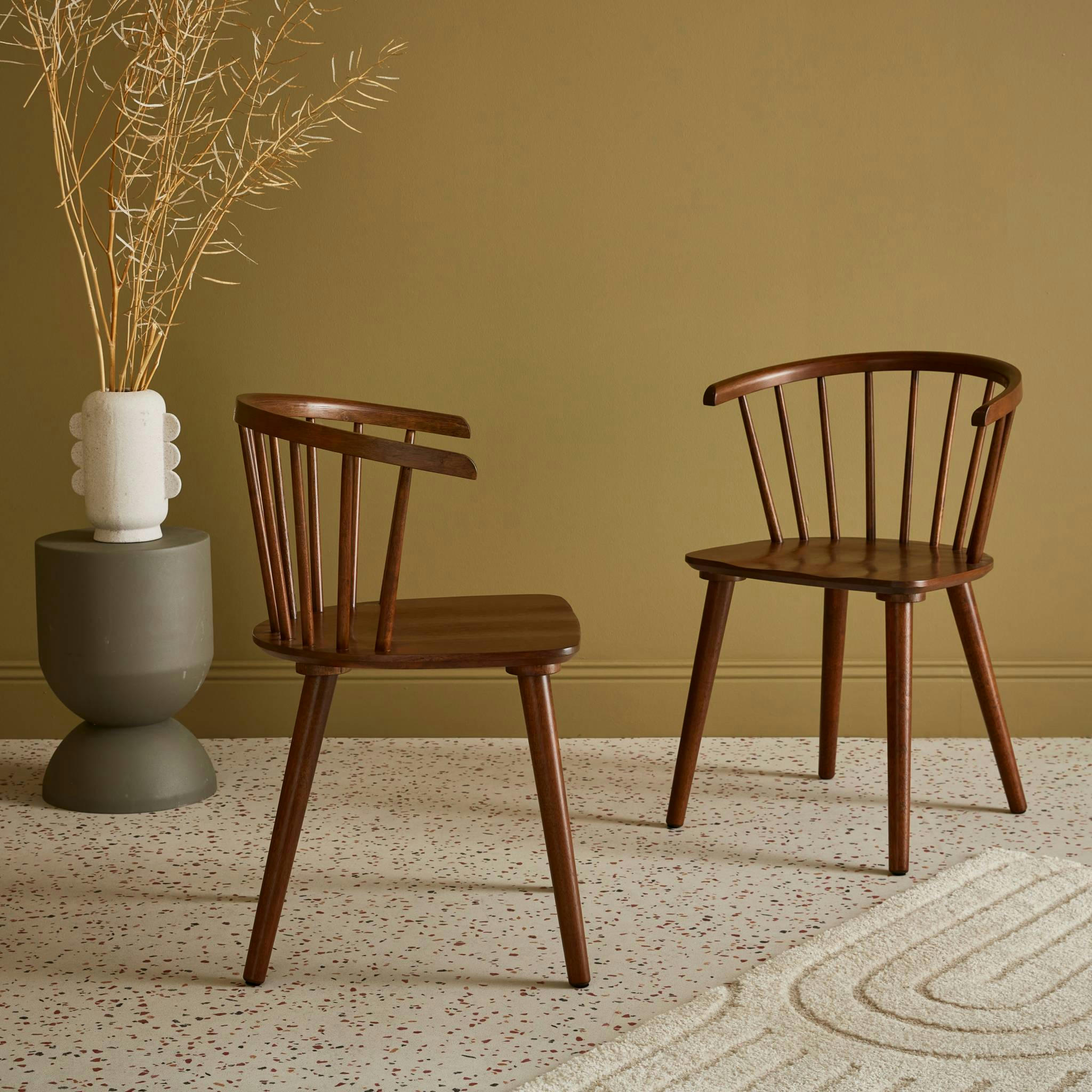 PAULA - Lot de 2 chaises noyer à barreaux en bois et contreplaqué