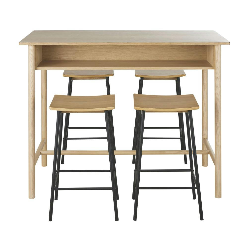 Lourka - Table haute avec 4 tabourets beiges et noirs