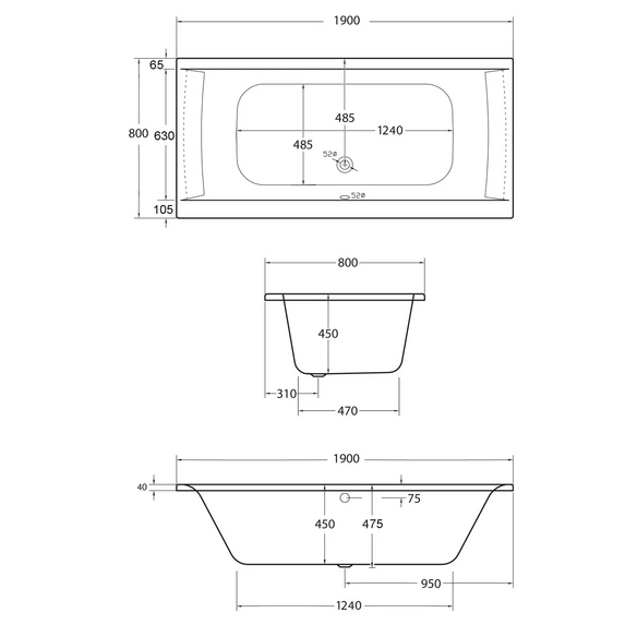 Whirlpool-Komplettset »Rosa«, BxHxL: 80 x 57 x 190 cm, weiß, Farblichttherapie