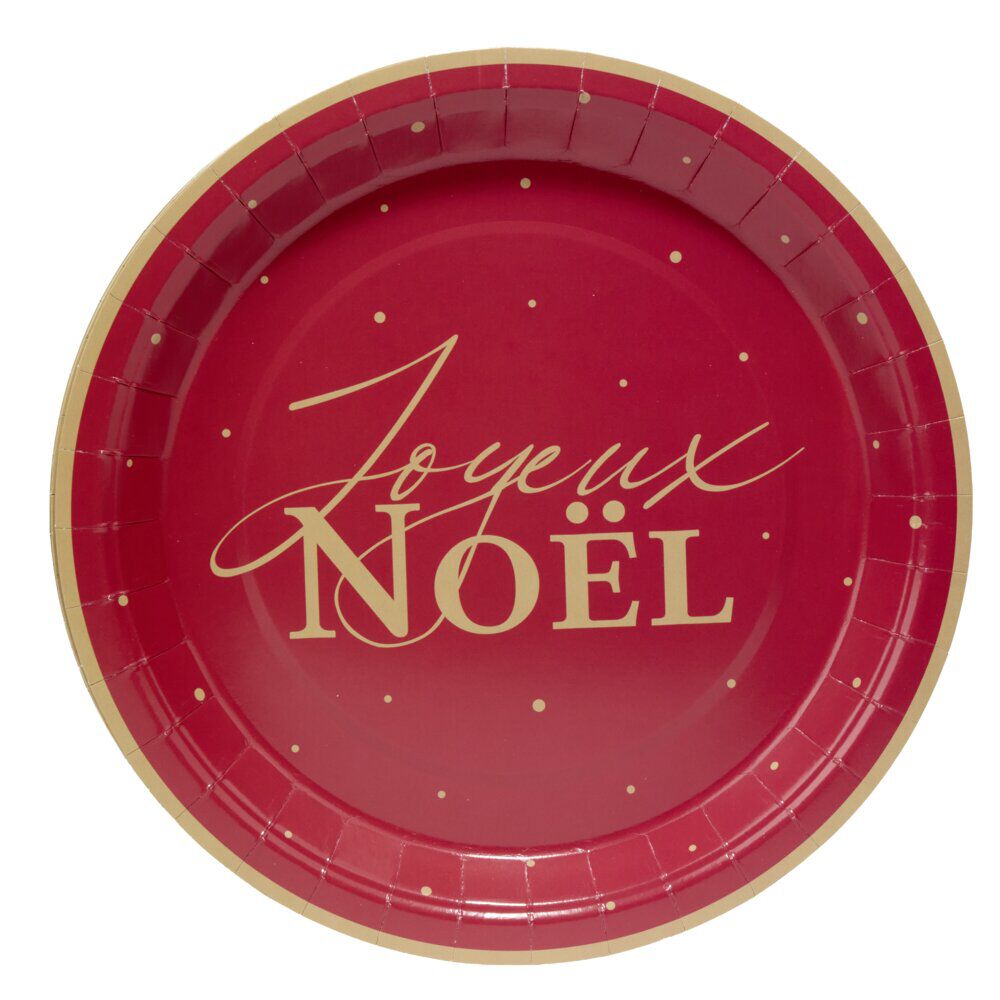 Assiette papier X8 imprimé Joyeux No&euml;l Ø23 cm rouge