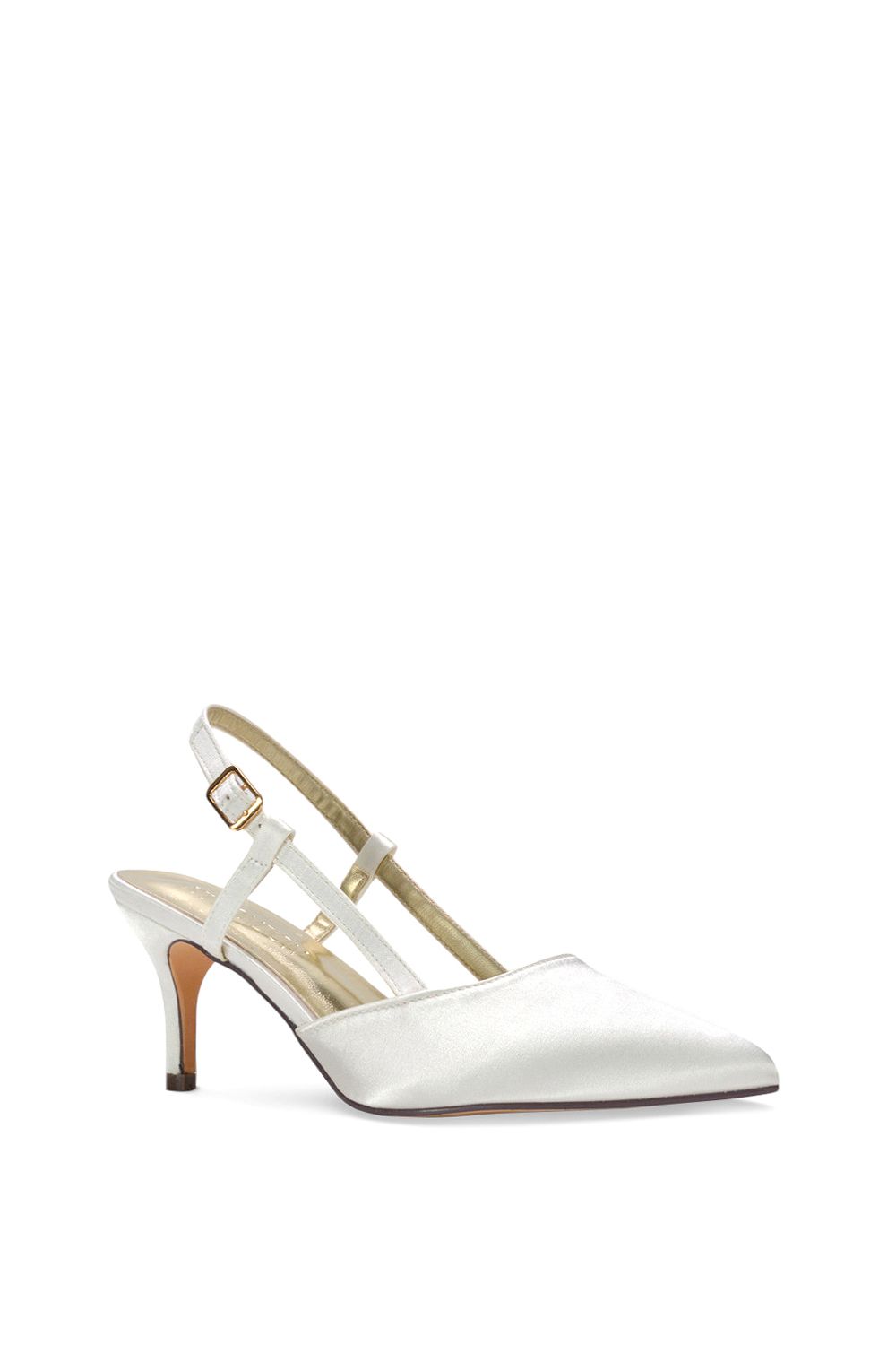 XY London Karla' Ivory Satin Bridal Mid Heel Slingback Court Shoes