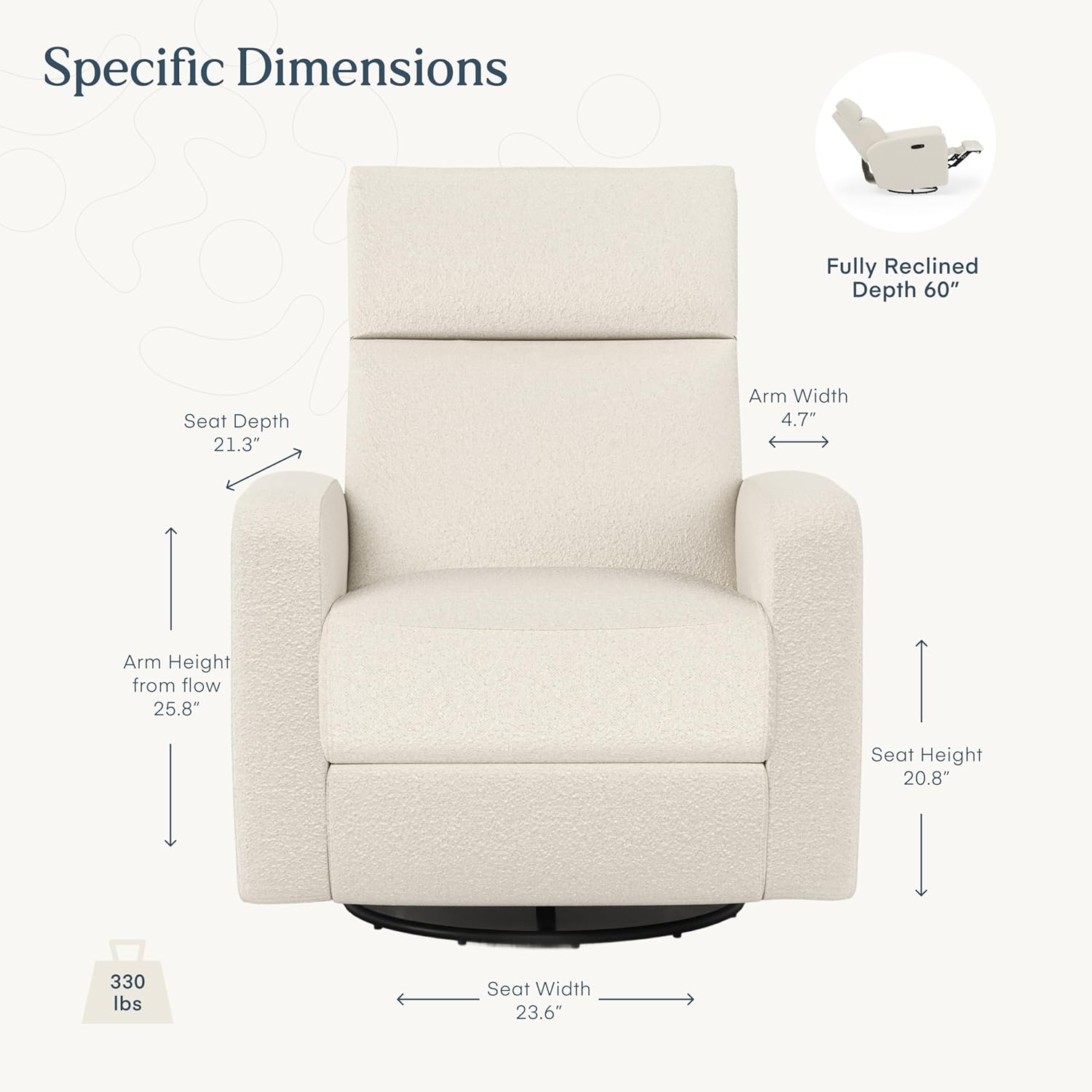 Nurture& The Glider Plus - Premium Nursery Power Recliner | Swivel Chair with Adjustable Head Support | Adjustable Lumbar Support Built in USB The Ultimate Comfort for Nursing, Relaxing (Boucle Creme)