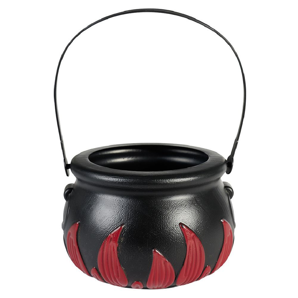 Décoration Halloween chaudron plastique noir flamme rouge Ø14,5xH10cm