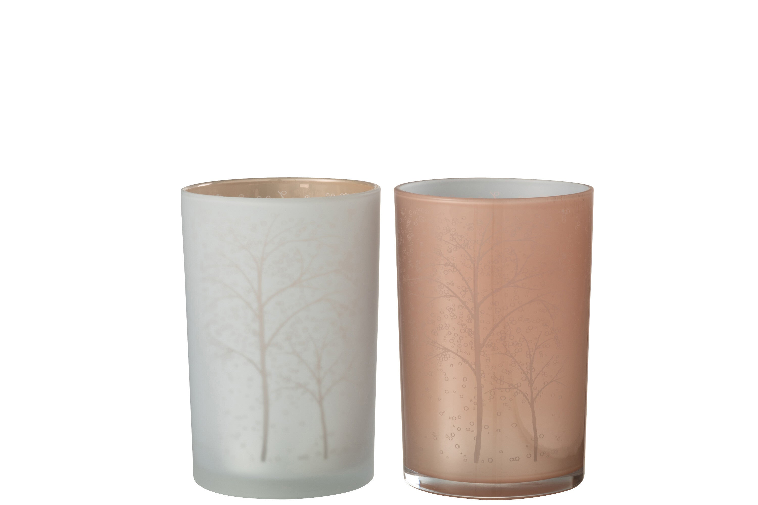 J-Line windlicht Boom - glas - wit/zalm - large - 2 stuks