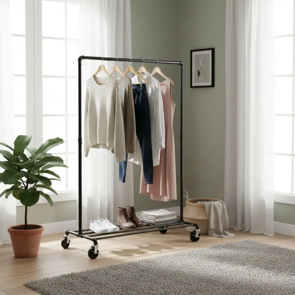 Mobiel kledingrek - 1 rail - zwart