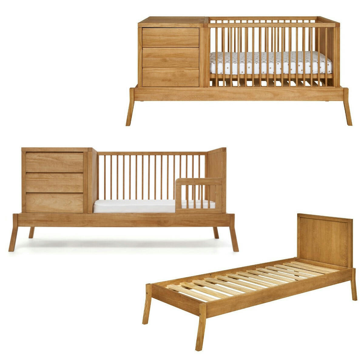 SYA - Lit évolutif bébé avec tiroir et matelas 70x120 cm bois massif bois