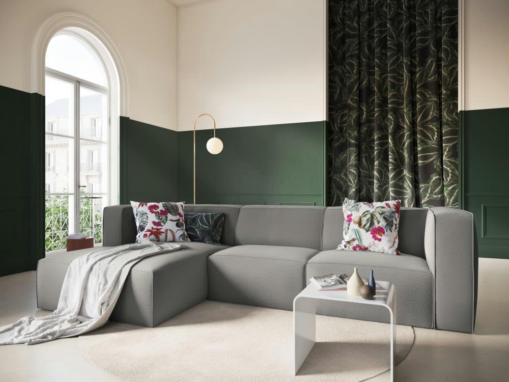 MUSE - Canapé d'angle 5 places en tissu structuré gris