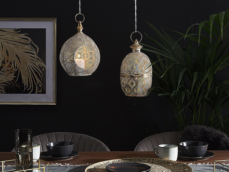 Lampion świecznik metal orient 33 cm złoty